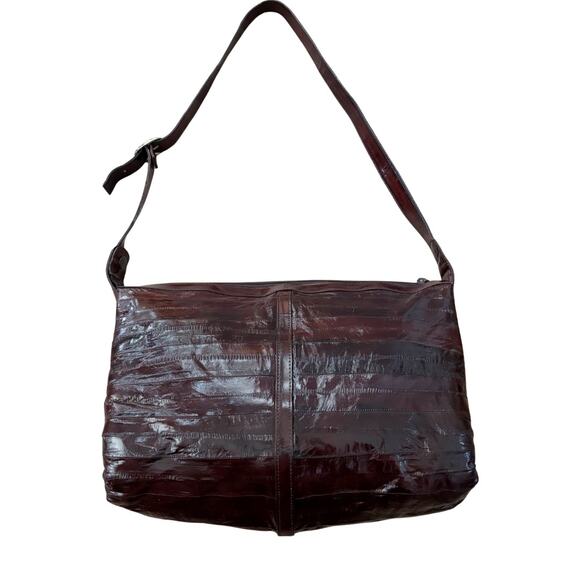 Vintage Genuine Eel Skin Leather Shoulder Bag Brown – Made in Korea - Picture 2 of 15